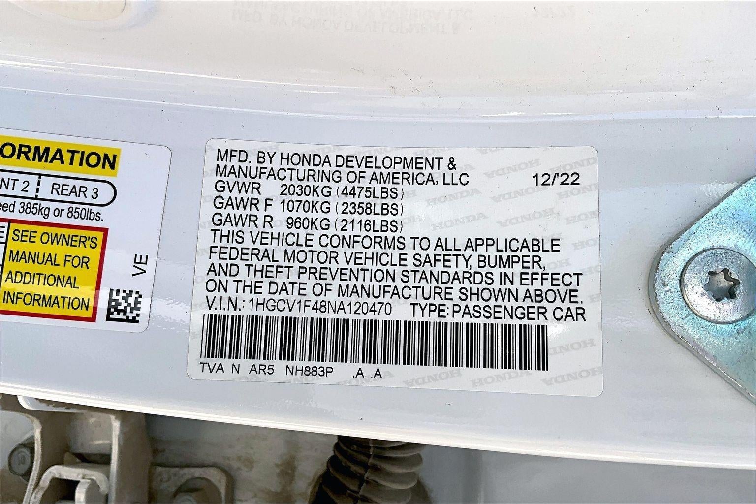 2022 Honda Accord Sedan Sport SE