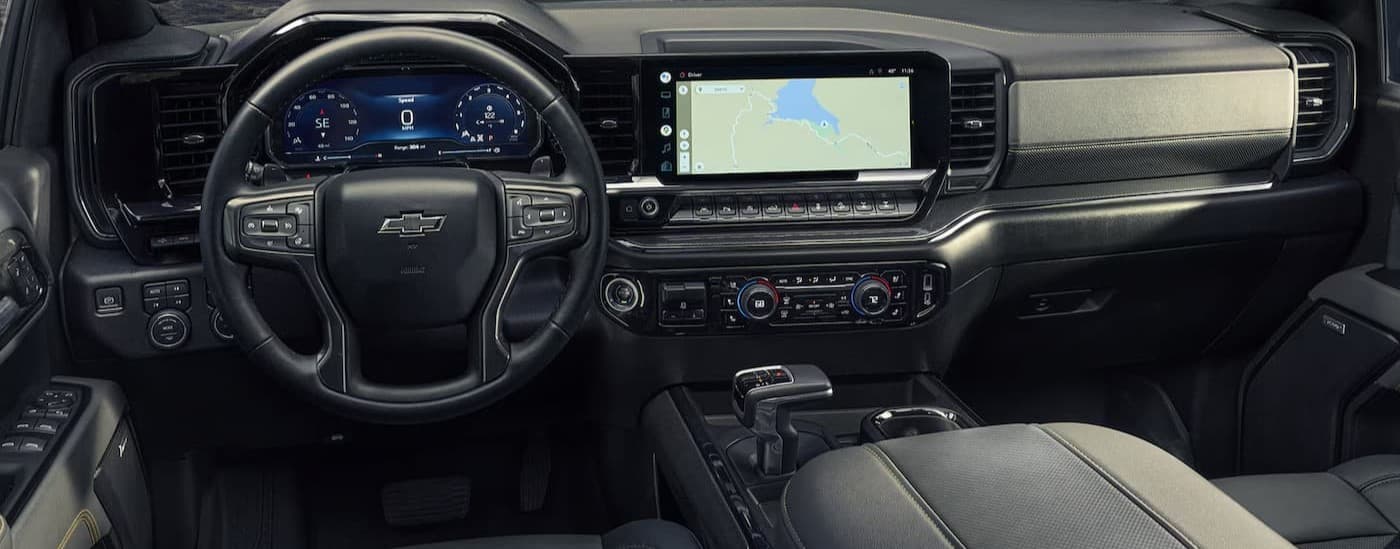 The black dash in a 2025 Chevy Silverado for sale.