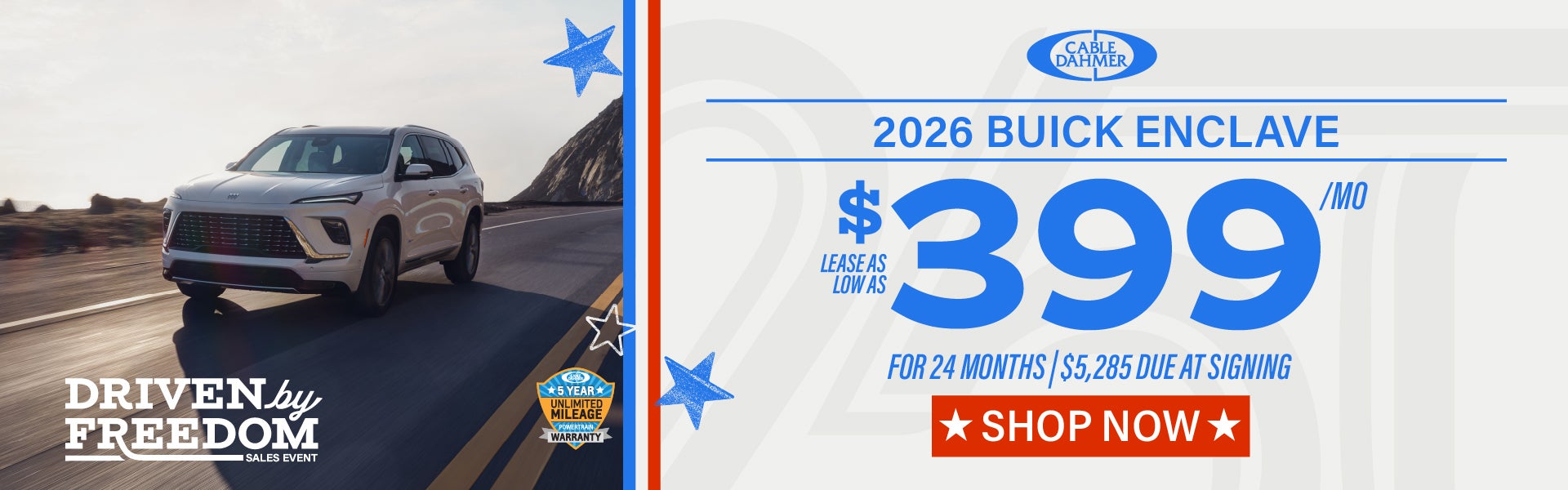 Lease as low as $399/mo for 24 months with $5,285 due at sig