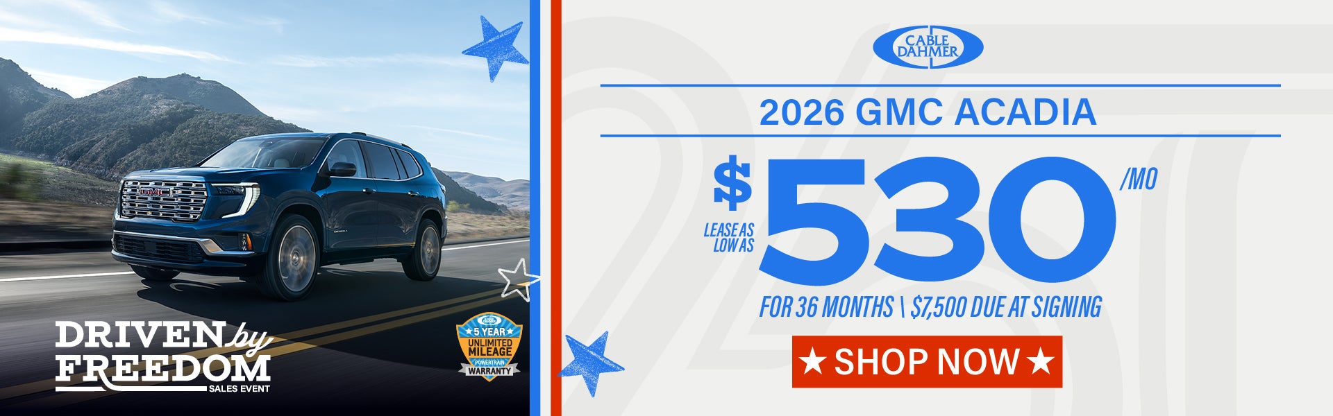 Lease as low as $530/mo for 36 months with $7,500 due at sig